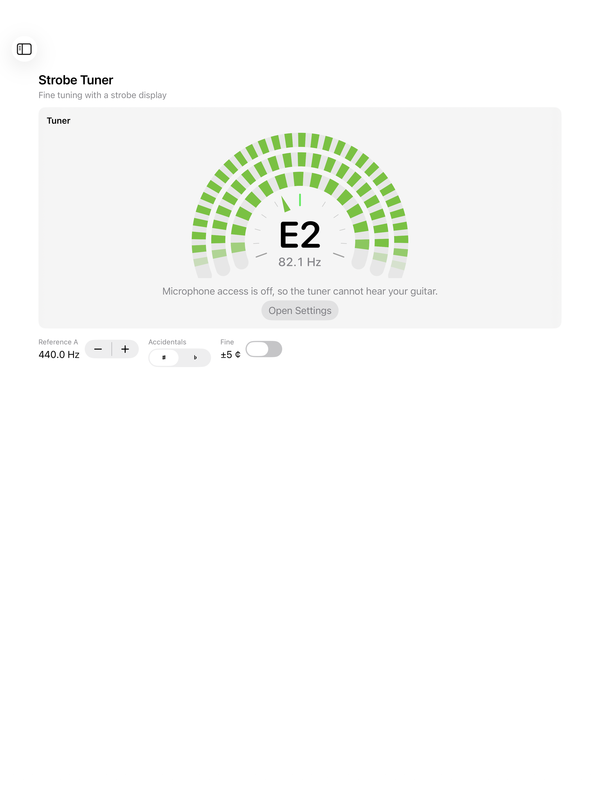Strobe tuner on iPad